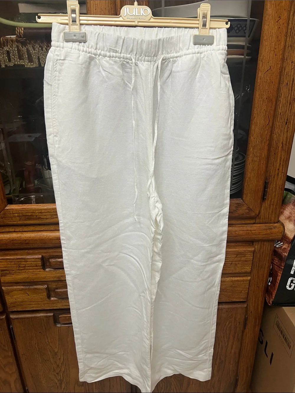 H&M White Women’s Linen-Blend Drawstring Pants